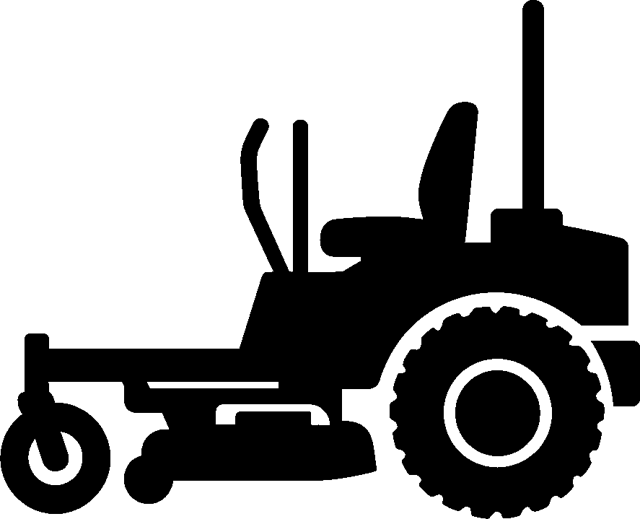 Drawing of a zero-turn riding mower seen from the side.